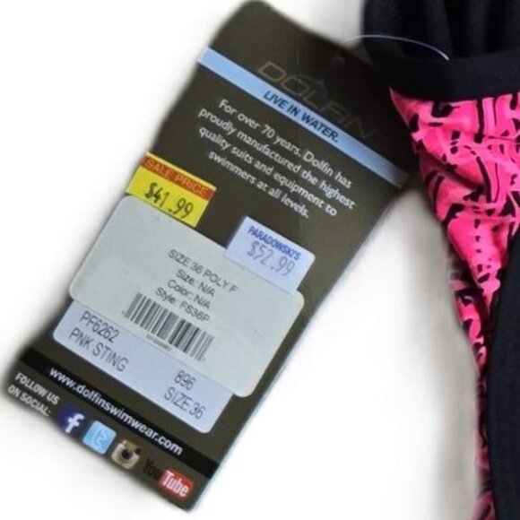NWT Dolfin 1-Piece Competition Swim Suit Pink/Black Geo Women's 10 Chest Size 36 - Picture 4 of 5